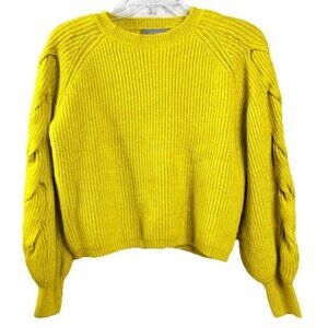 Cobble Lane Large Crop Sweater Acrylic/Poly/Wool Yellow Braided Sleeve Thick NWT